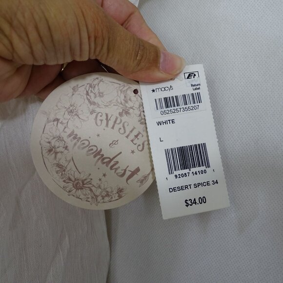 Gypsies and Moondust White Off-Shoulder Lace Trim Top Women Size L Summer FLAW - Picture 2 of 9